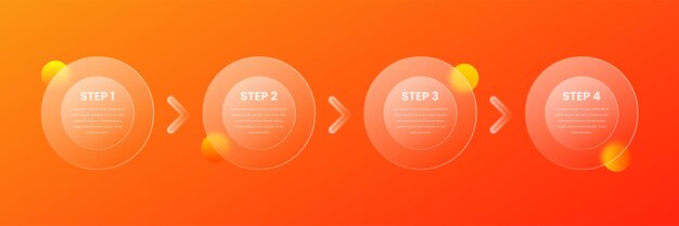 Glassmorphism style modelo de gráfico de informação de quatro etapas do glassmorphic