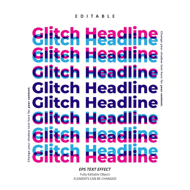 Glitch headline empilhado efeito texto vetor editável premium