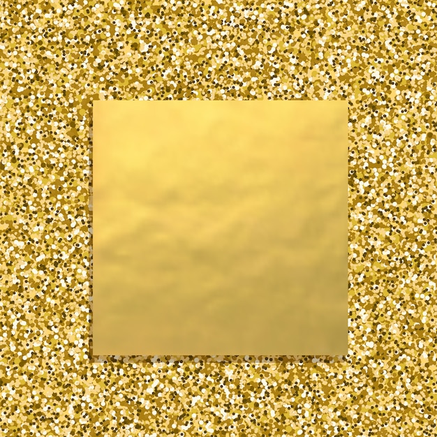 Vetor glitter fundo dourado com faixa quadrada de ouro, textura de poeira cintilante