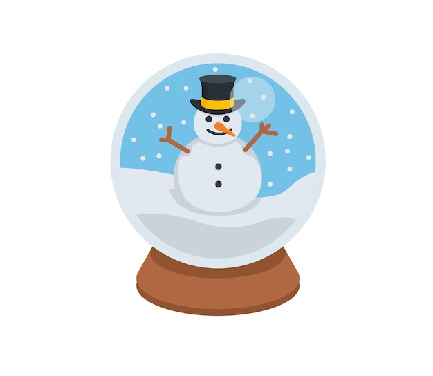 Vetor globo de neve com ícone isolado de vetor de boneco de neve. globo de neve com ilustração de emoji de boneco de neve