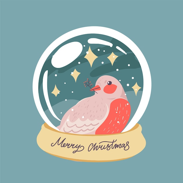 Vetor globo de neve com ilustração de natal e passarinho