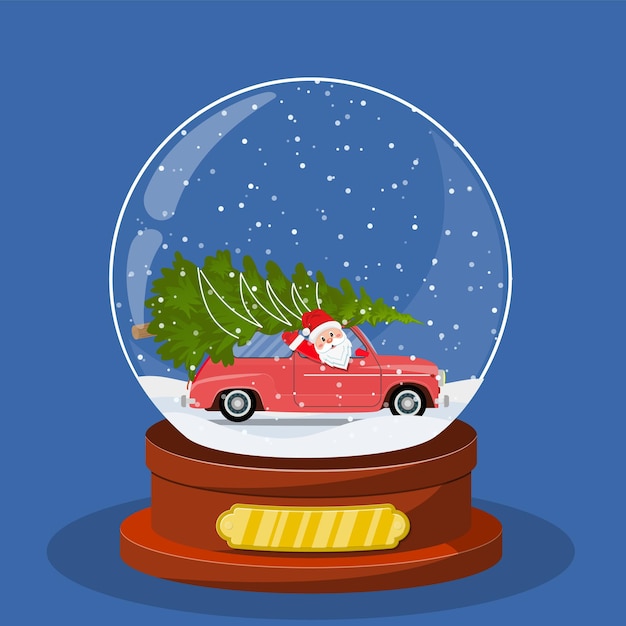 Globo de neve de natal com carro retrô