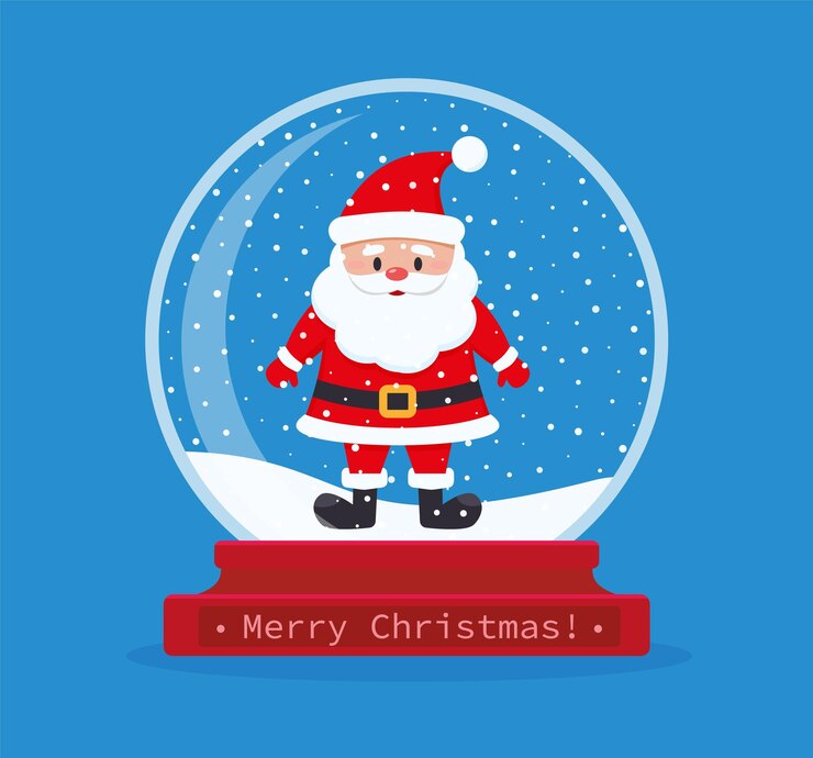 Vetor globo de neve de natal com papai noel dentro. feliz natal. comemorando o ano novo e o natal. ilustração vetorial em estilo simples