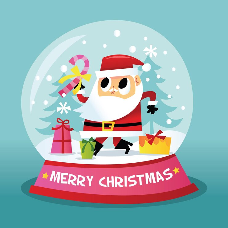 Vetor globo de neve de papai noel retrô