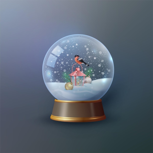 Globo de neve ou bola de natal com um pássaro