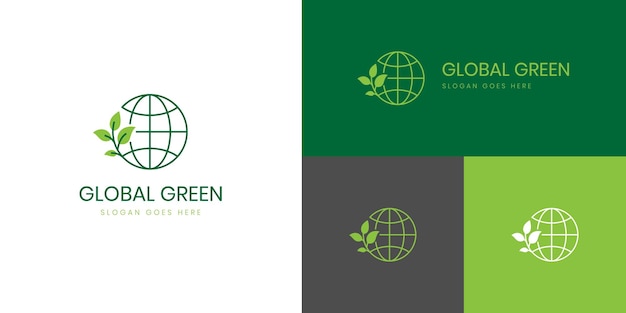 Globo natural e design de ícone de logotipo de folha de terra planeta terra com sinal de símbolo de elemento gráfico de planta para modelo de logotipo de conceito de dia da terra verde