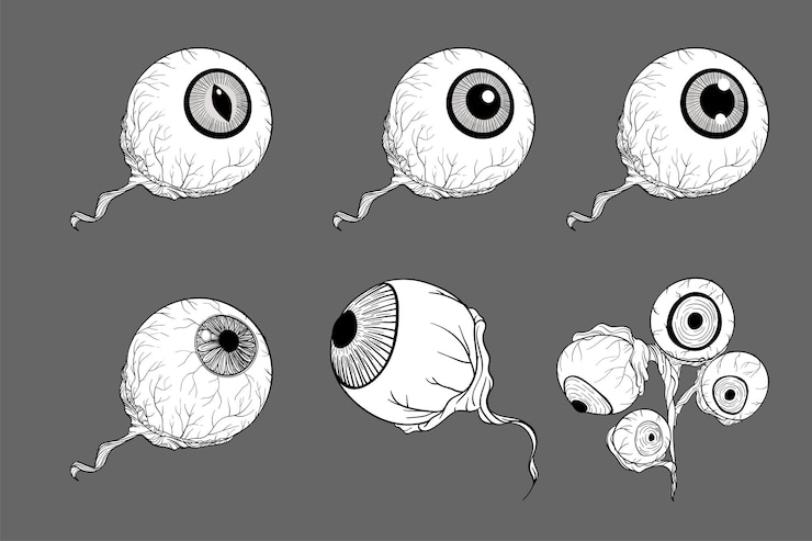 Vetor globo ocular diferente para estilo de tinta de decoração de halloween