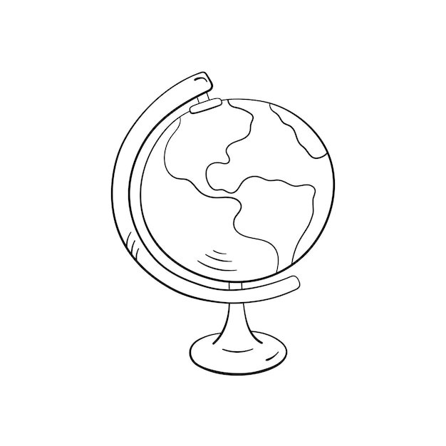 Globo terra em ilustração vetorial de estilo doodle globo para impressão e design de volta ao conceito de escola