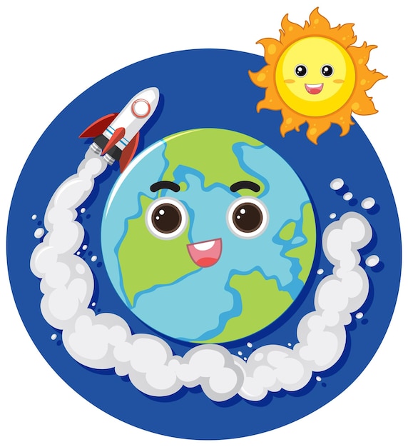 Vetor globo terrestre com sol e foguete
