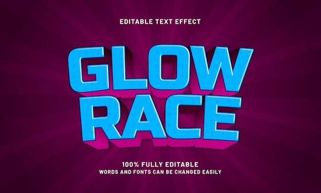 glow race efeitos de texto editáveis com um tema de crianças e brincadeiras