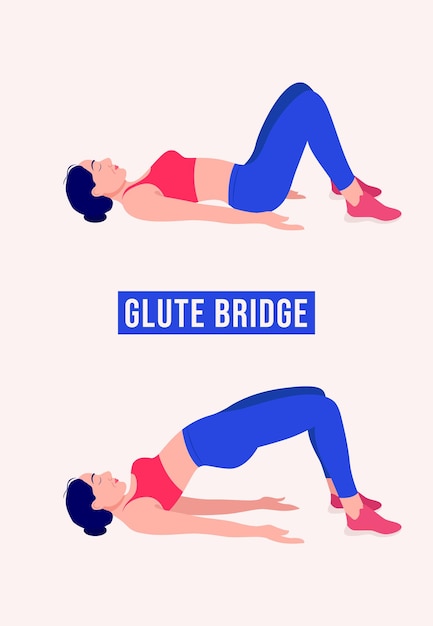 Vetor glute bridge exercício mulher malhação fitness aeróbica e exercícios