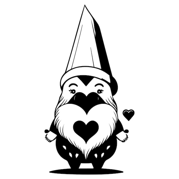 Gnome amor valentine ilustração esboço desenho preto