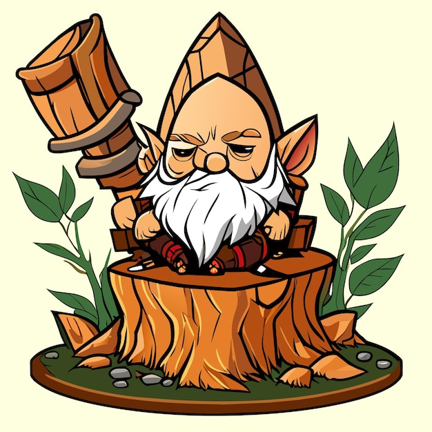 Vetor gnome de jardim ou anão desenhado à mão plano estiloso adesivo de desenho animado conceito de ícone ilustração isolada