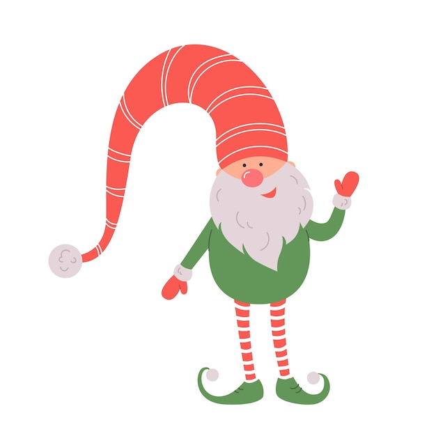 Gnomo fofo com chapéu de papai noel em fundo branco ilustração vetorial de duende de natal escandinavo