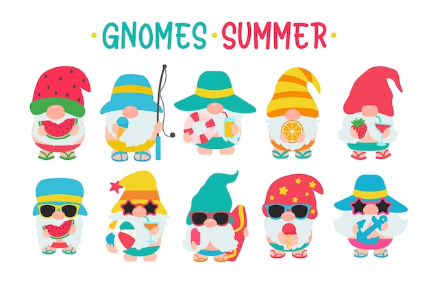 Gnomos usam chapéus e óculos de sol para o verão