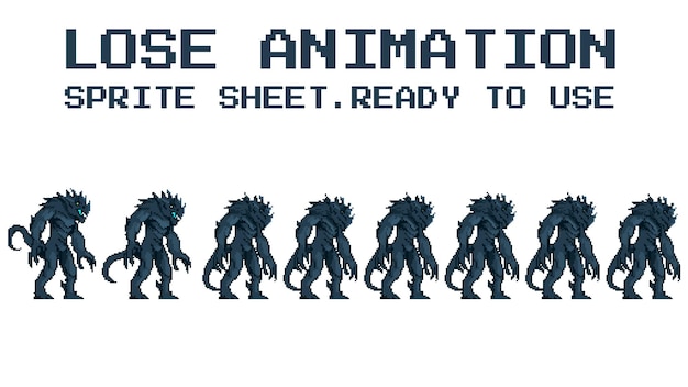 Godzilla cartoon animação ocioso ataque vitória perder sprite sheet pixel art pronto para usar para o jogo