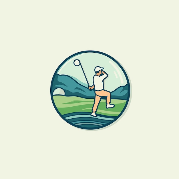 Vetor golfista em um campo de golfe ilustração vetorial em estilo plano