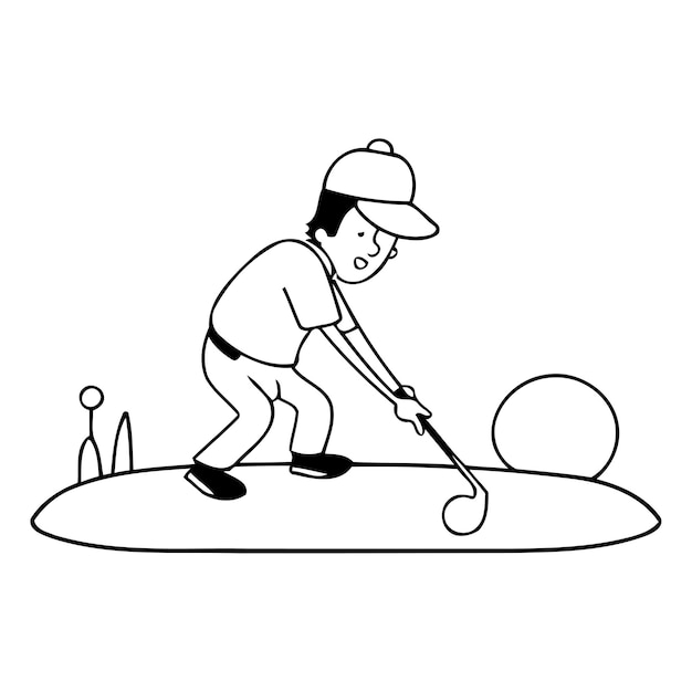 Golfista jogando golfe ilustração vetorial em estilo plano