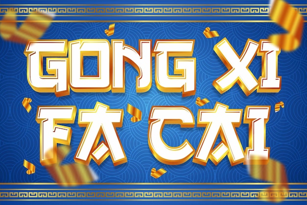 Vetor gong xi fa cai ano novo chinês fita tipografia editável efeito de texto modelo de design oriental