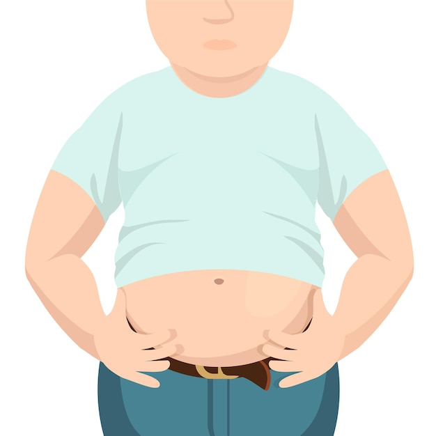 Vetor gordura do abdômen, homem acima do peso e com uma grande barriga.