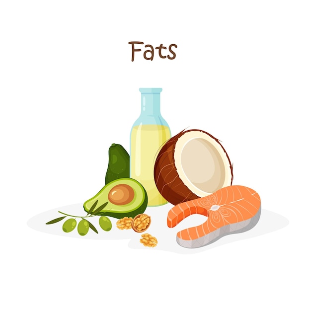 Gorduras em um alimento macronutrientes saudáveis azeite coco abacate salmão nozes nutrição
