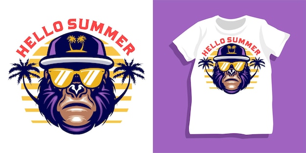 Gorila de verão com design de camiseta de óculos de sol