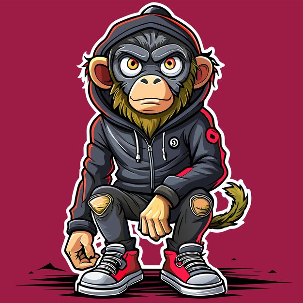 Vetor gorila macaco jangle mascote desenhado à mão personagem de desenho animado adesivo ícone conceito ilustração isolada