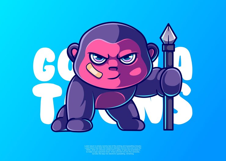 Vetor gorila personagem ilustração ícone vetor estilo cartoon plana