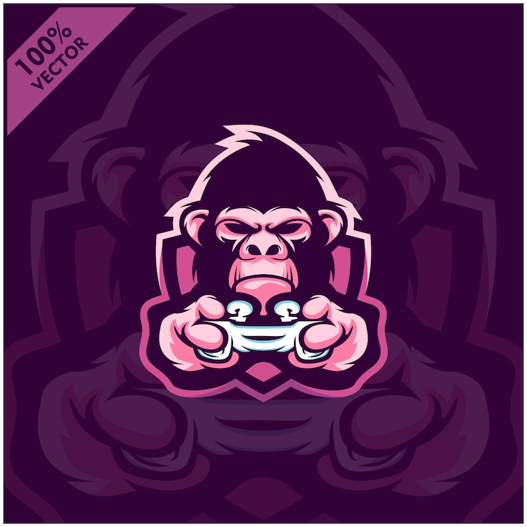 Vetor gorilla gamer segurando o console de videogame joystick. design de logotipo mascote para a equipe esport.