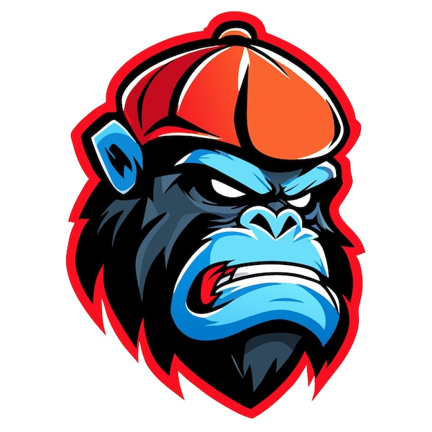 Vetor gorilla gaming esport mascote desenhado à mão plano elegante adesivo de desenho animado conceito de ícone isolado