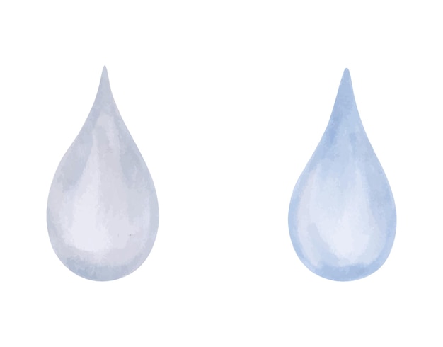 Gotas de água azuis Ilustração de marcador de estilo aquarela Imagem desenhada à mão isolada com elementos do céu Gotas de chuva caindo Clipart para impressões Roupas cartões de saudação quarto de crianças Precipitação chuva
