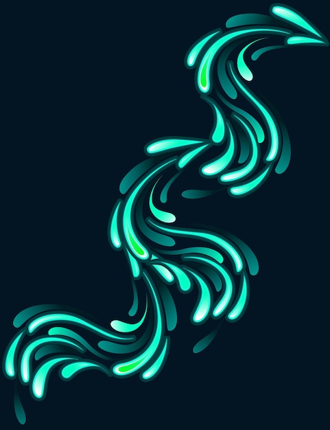 Vetor gotas de água plana abstrata verde fluindo ilustração vetorial plana em fundo escuro