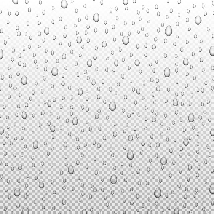 Vetor gotas de chuva de água ou banho de vapor isolado em fundo transparente. gotas puras realistas condensadas