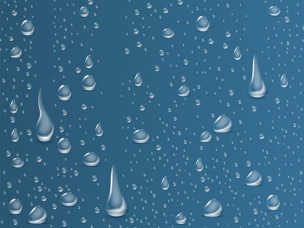 Gotas de chuva de água ou banho de vapor isolados em fundo branco, gotas puras realistas, show condensado