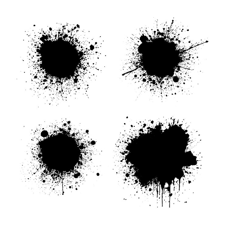 Vetor gotas de tinta redondas e salpicos manchas de mancha gota de tinta líquida gota de gota e salpico de tinta artístico dirty grunge abstract spot vector set ilustração monochrome splash splash splat mancha de tinta bagunçada