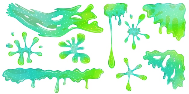 Gotejamento de gosma verde isolado no conjunto slimes são cantos e respingos de muscus geleia colorida verde para jogar ilustração do vetor dos desenhos