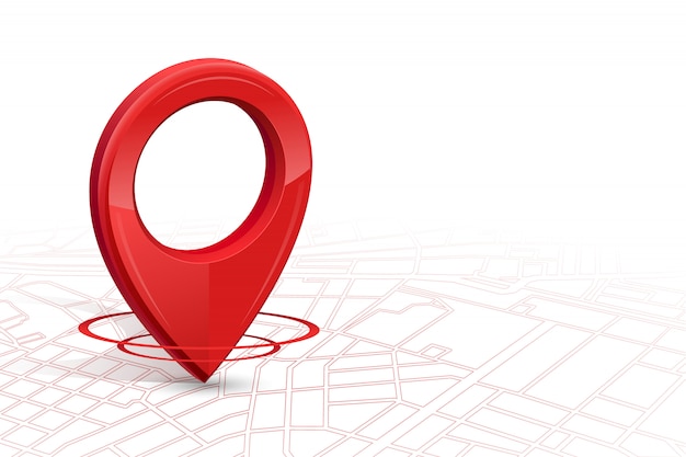 Vetor gps.gps icon 3d cor vermelha caindo no mapa de ruas em whitebackground