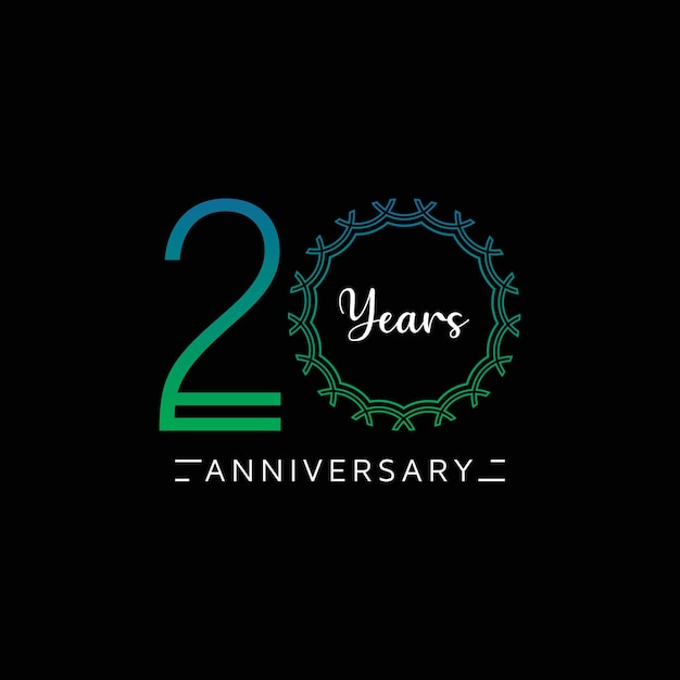 Gradação do logotipo do 20º aniversário em fundo preto