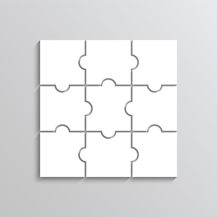 Vetor grade de quebra-cabeça com 9 peças de jogo de raciocínio jigsaw ilustração vetorial