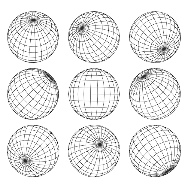 Grade do globo. Fios de esfera 3D, conjunto isolado de vetor de rede de terra