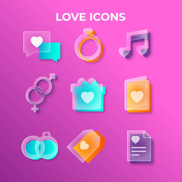 Gradient glassmorphism Love Romance Icon pack