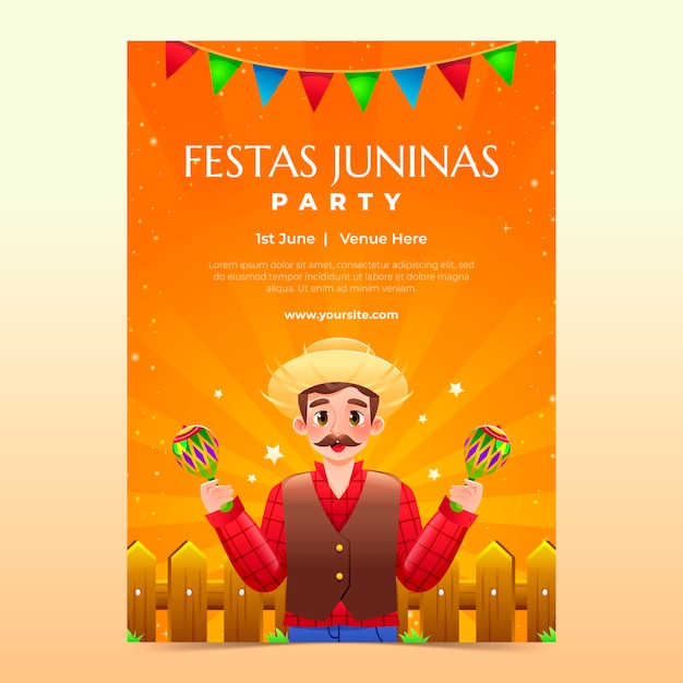 Gradiente brasileiro festas juninas modelo de cartaz vertical