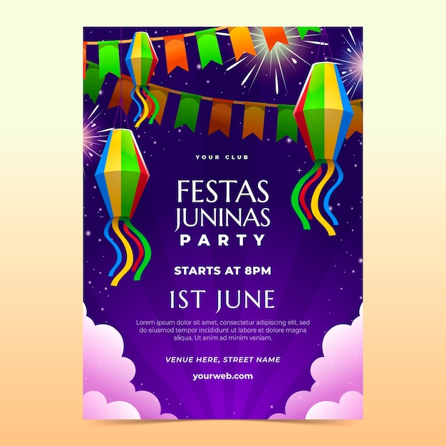 Gradiente brasileiro festas juninas modelo de cartaz vertical