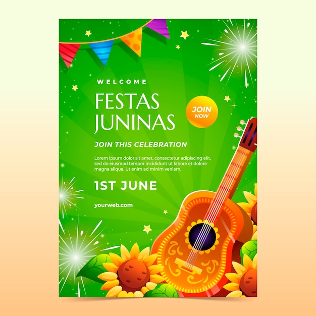 Gradiente brasileiro festas juninas modelo de cartaz vertical