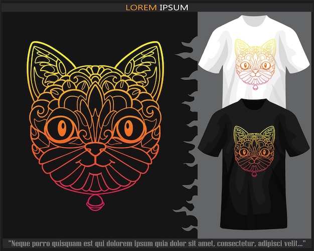 Vetor gradiente colorido de artes de mandala de gato isoladas em camiseta preto e branco