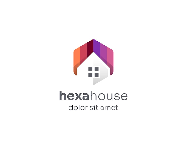 Vetor gradiente colorido do logotipo da casa hexagonal