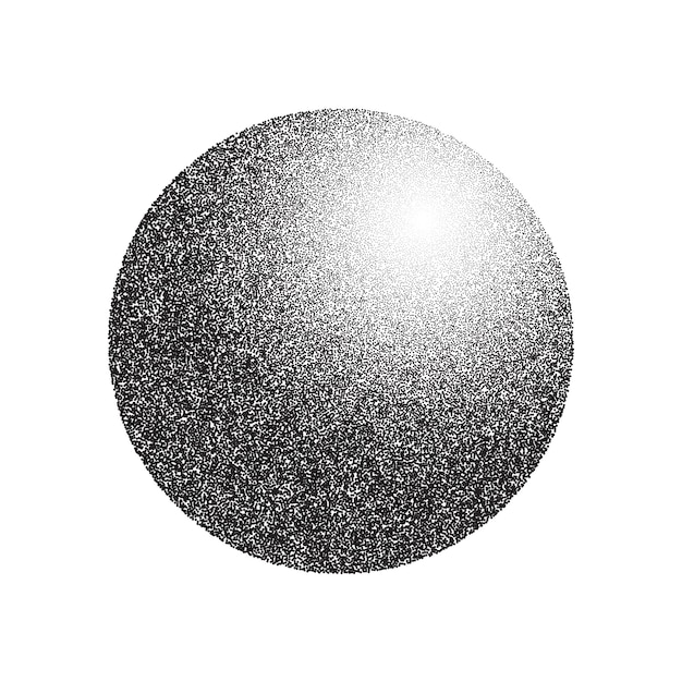 Gradiente de círculo de grãos. Forma redonda pontilhada. Textura radial dotwork estocástica. Ruído grunge aleatório