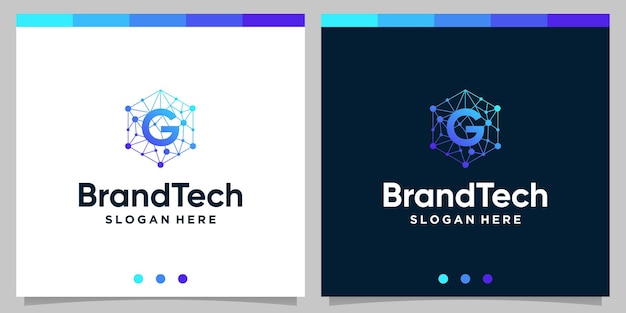 Gradiente de logotipo abstrato de tecnologia blockchain com logotipo da letra inicial. vetor premium