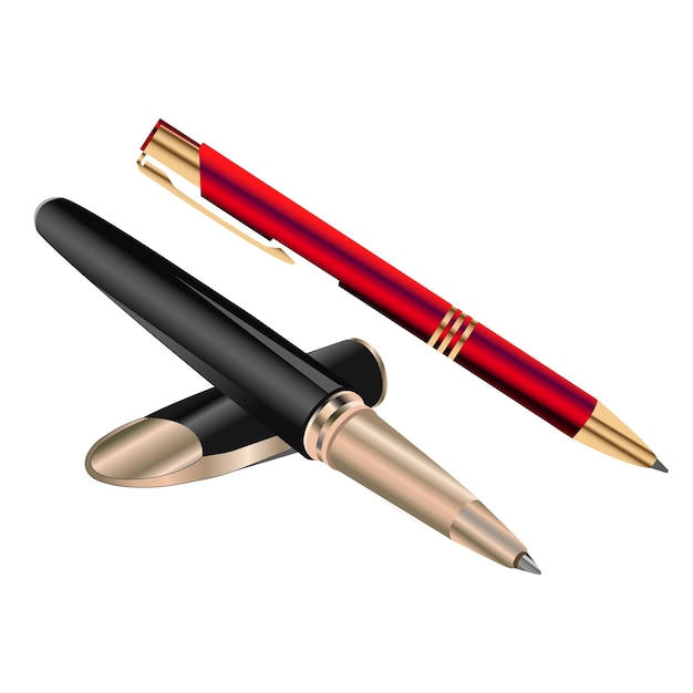 Gradiente e ilustração vetorial de caneta de conjunto realista vermelho preto