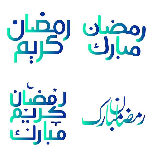Gradiente verde e azul ramadan kareem ilustração vetorial com caligrafia árabe